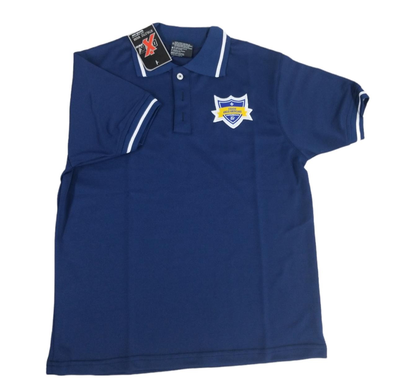 PLAYERA POLO COLEGIO ANGLO AMERICANO SECUNDARIA BLANCA Y AZUL MARINO